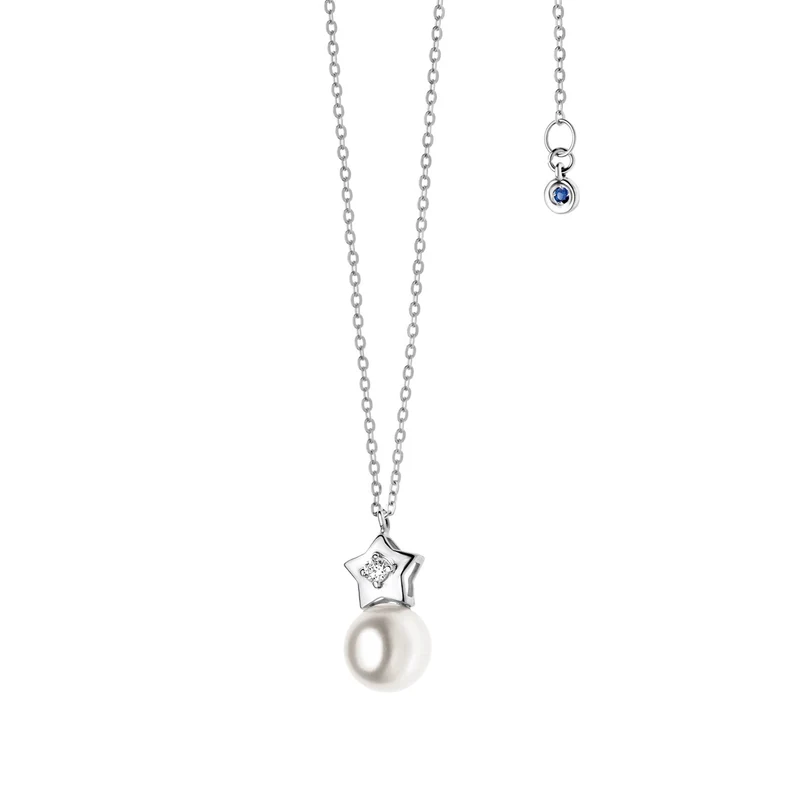 Comete Collana Stella in Oro bianco con Perla e Diamante GLP425