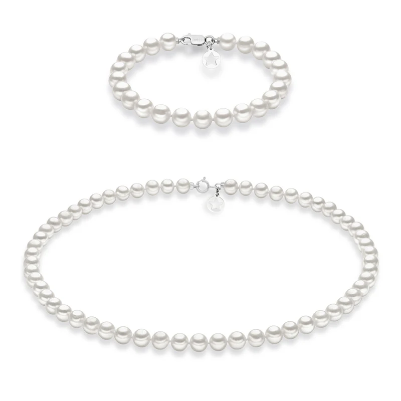 Comete Collana e Bracciale Filo Perle Acquadolce in Oro KIT104111