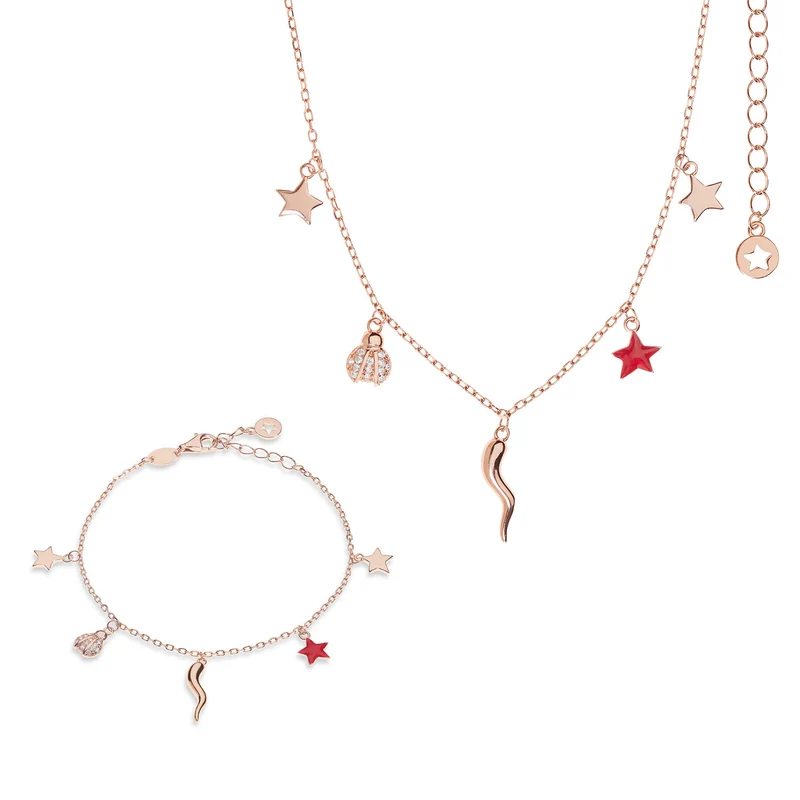 Comete Collana e Bracciale in Argento Cornetto, collezione Talismano KIT249244