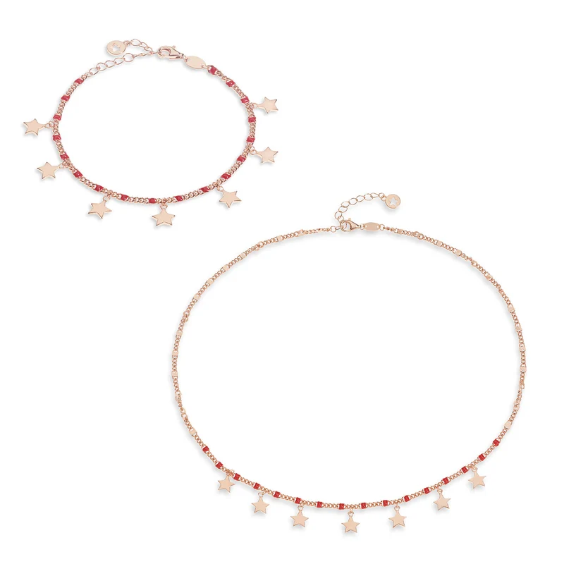 Comete Collana e Bracciale in Argento Stella smalto Rosso, Talismano KIT251246