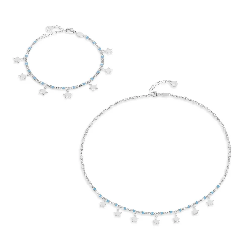 Comete Collana e Bracciale in Argento Stella smalto Azzurro, Talismano KIT252247