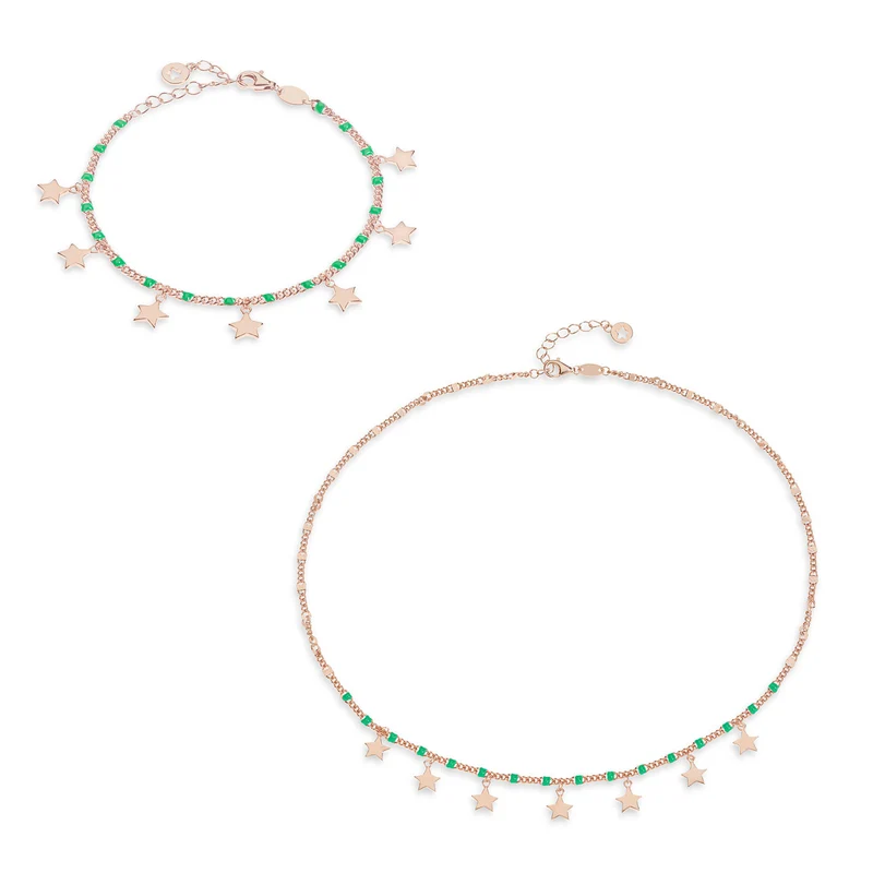 Comete Collana e Bracciale in Argento Stella smalto Verde, Talismano KIT253248