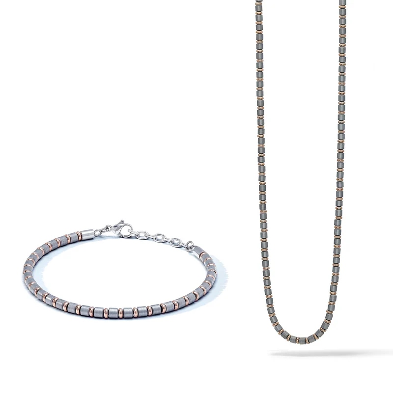 Comete Collana e Bracciale in Acciaio, pvd rosè e grigio con Ematite KIT7311145