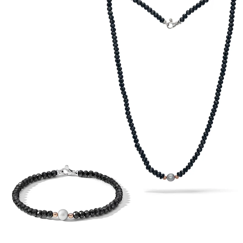 Comete Collana e Bracciale in Argento con spinelli neri e perla grigia KIT7401176