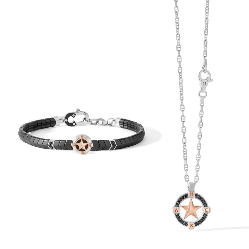 Comete Collana e Bracciale in Argento e ceramica nera Stella polare KIT657920