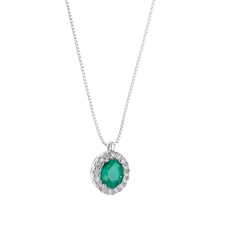 Comete Collana in Oro Diamanti e Smeraldo ovale GLB1158