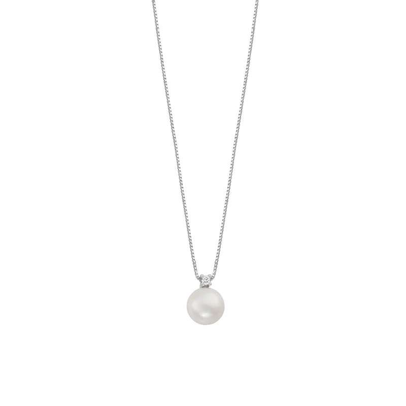 Comete Collana con Perla in Oro e Diamante con Catena a Molla GLP626