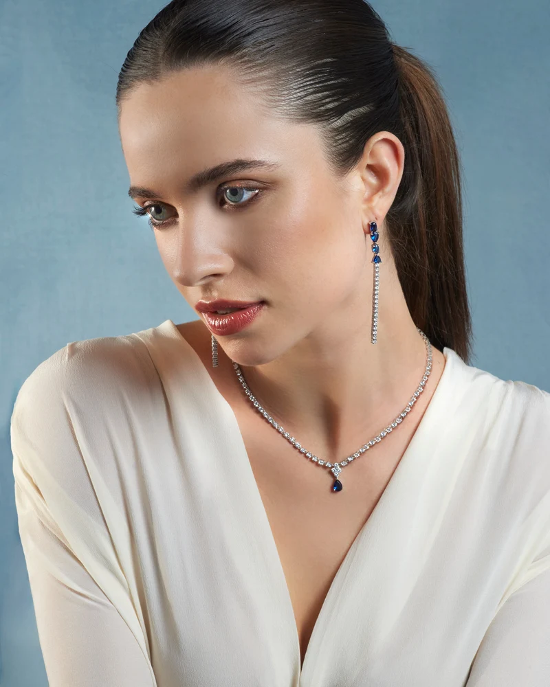 Comete Girocollo in Argento 925‰ e Zirconi bianchi e blu GLA266