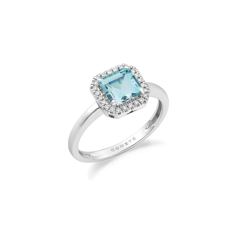 Comete Anello in Oro bianco e Diamanti Acquamarina ottagonale ANQ347