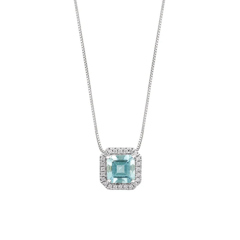 Comete Girocollo in Oro bianco e Diamanti Acquamarina ottagonale GLQ312