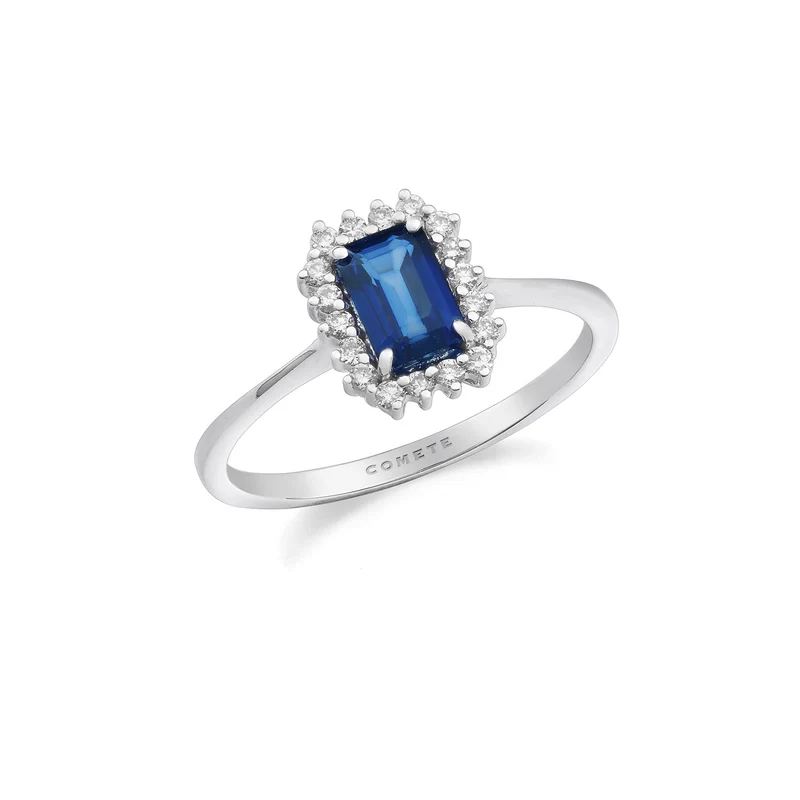 Comete Anello Oro 750‰, Diamanti e Zaffiro blu ottagonale ANB2692