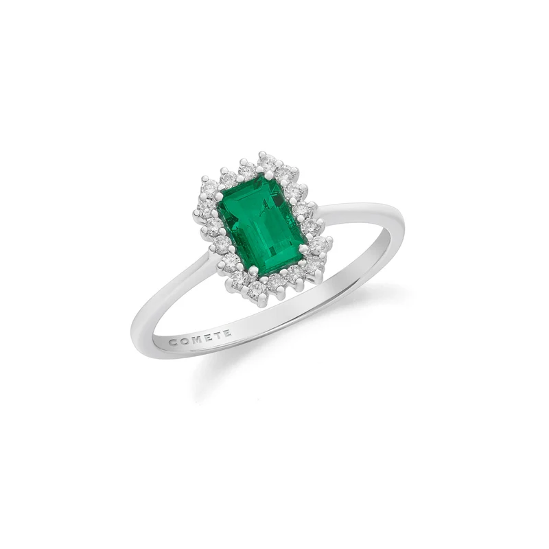 Comete Anello Oro 750‰, Diamanti bianchi e Smeraldo ottagonale ANB2695
