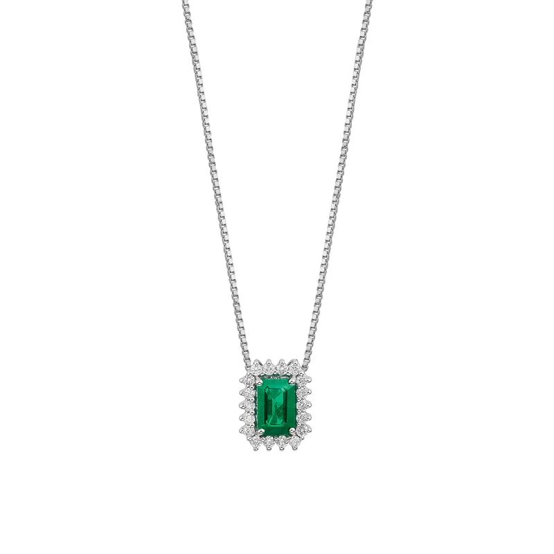 Comete Collana Oro 750‰, Diamanti bianchi e Smeraldo ottagonale GLB1665