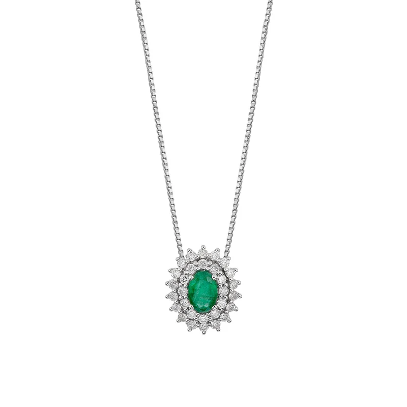 Comete Collana in Oro e Diamanti bianchi, Smeraldo ovale GLB1663