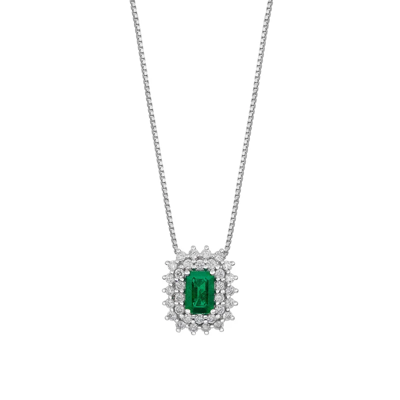 Comete Collana Oro bianco, Diamanti e Smeraldo ottagonale GLB1664