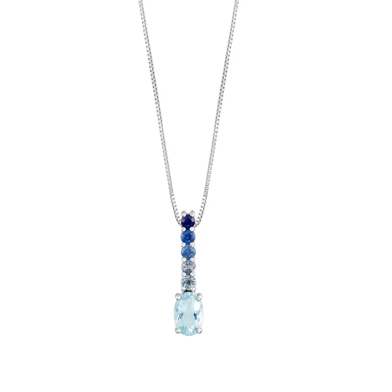 Comete Collana Oro 750‰. Zaffiri degradè e Acquamarina ovale GLQ310