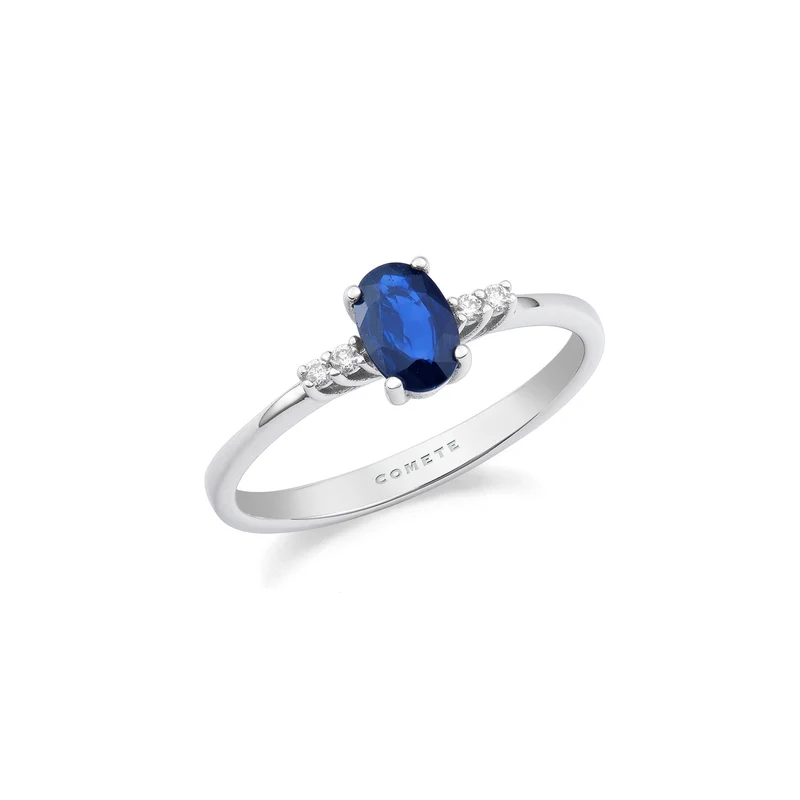 Comete Anello Oro e Diamanti bianchi, Zaffiro blu ovale ANB2686