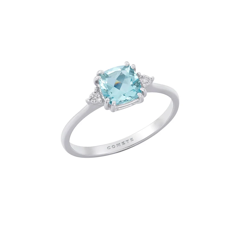 Comete Anello Aquamarina taglio Antico in Oro e Diamanti bianchi ANQ349