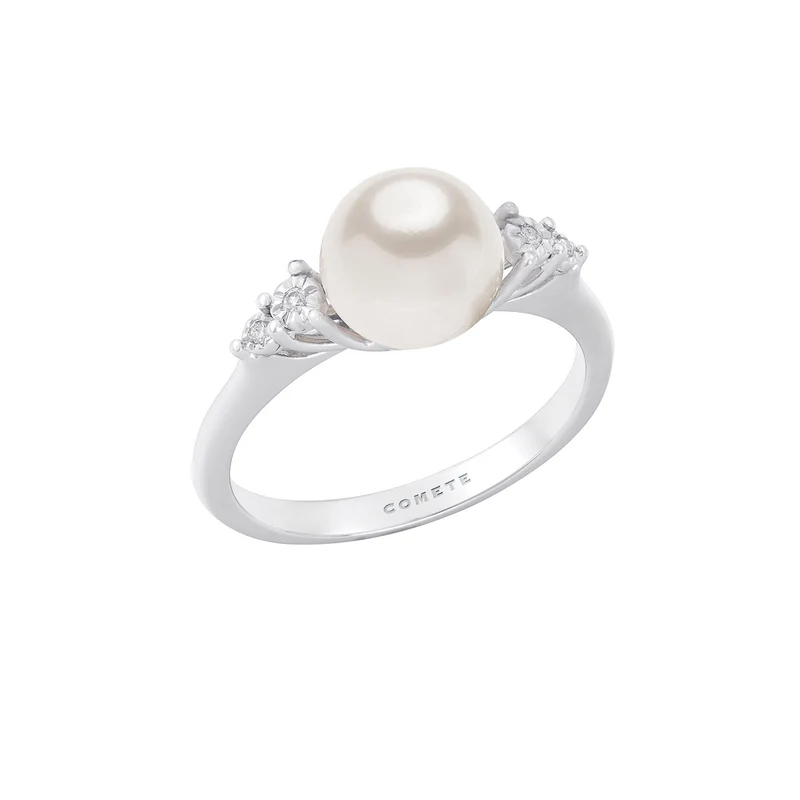 Comete Anello Perla in Oro bianco e Diamanti ANP413