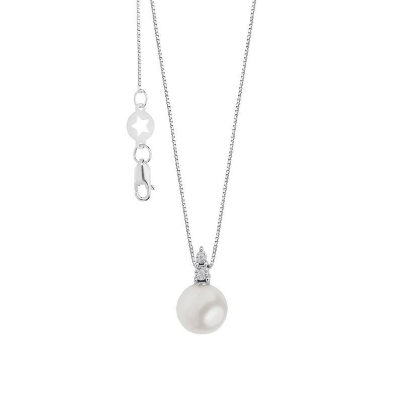 Comete Collana Perla in Oro bianco e Diamanti GLP631