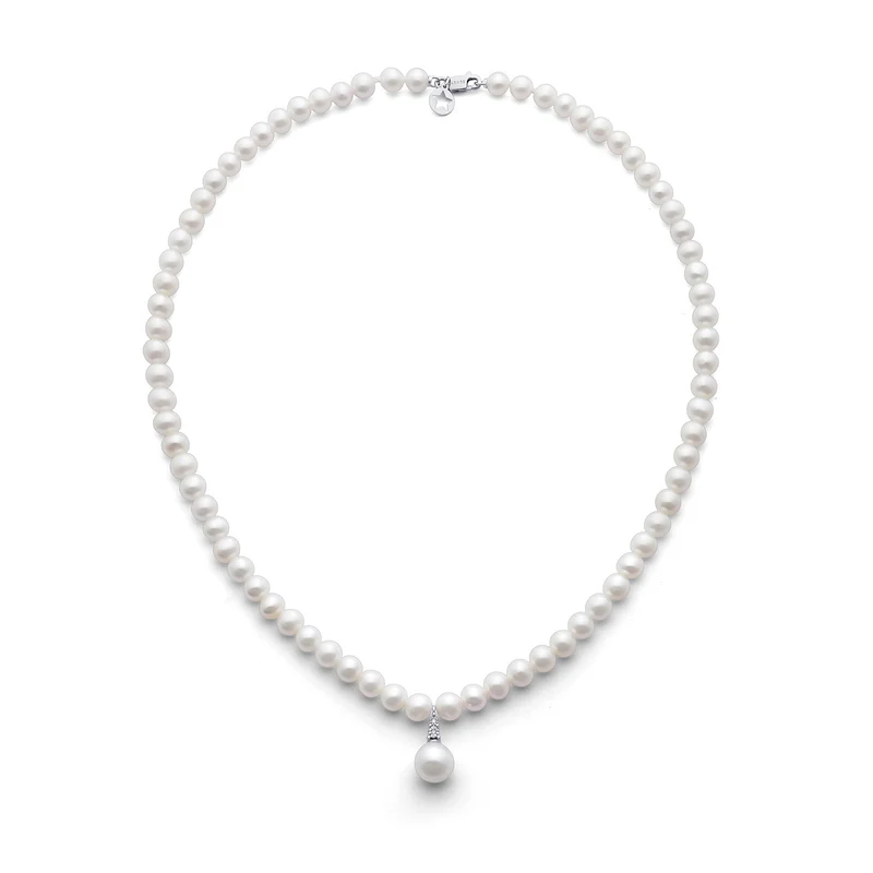Comete Girocollo Filo Perle in Oro bianco e Diamanti FWQ375