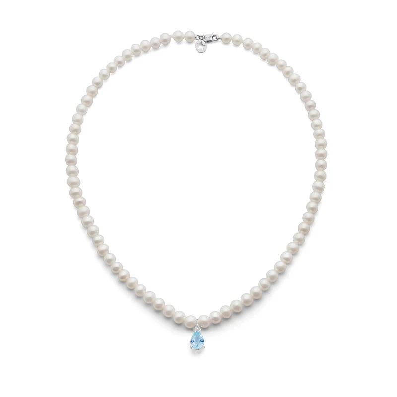 Comete Girocollo Perle in Oro e Diamante e Acquamarina goccia FWQ378