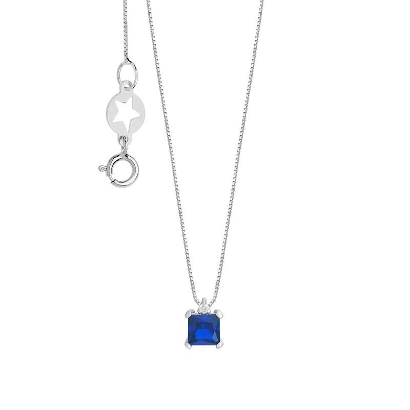 Comete Girocollo in Oro bianco Diamanti e Zaffiro blu GLB1679