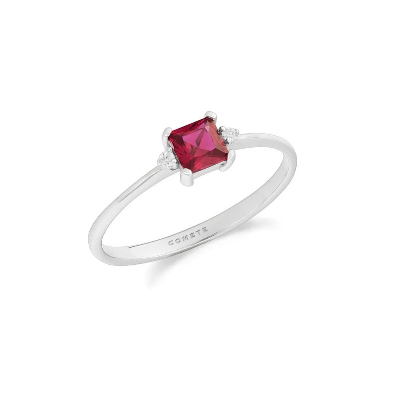 Comete Anello in Oro bianco Diamanti e Rubini carrè ANB2707