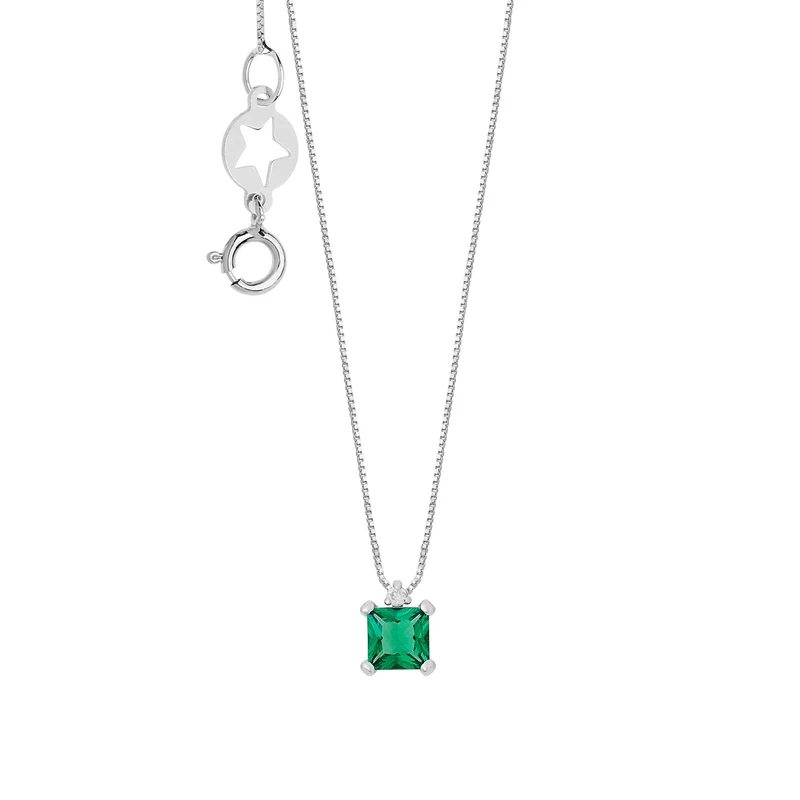 Comete Girocollo in Oro bianco Diamanti e Smeraldo carrè GLB1681