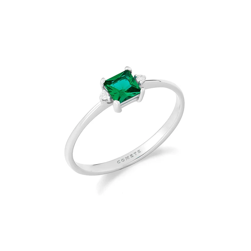 Comete Anello in Oro bianco Diamanti e Smeraldo carrè ANB2708