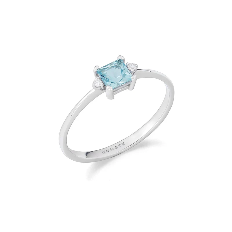 Comete Anello in Oro bianco Diamanti e Acquamarina carrè ANQ351