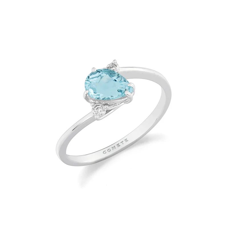 Comete Anello Oro e Diamanti bianchi con Acquamarina goccia ANQ356