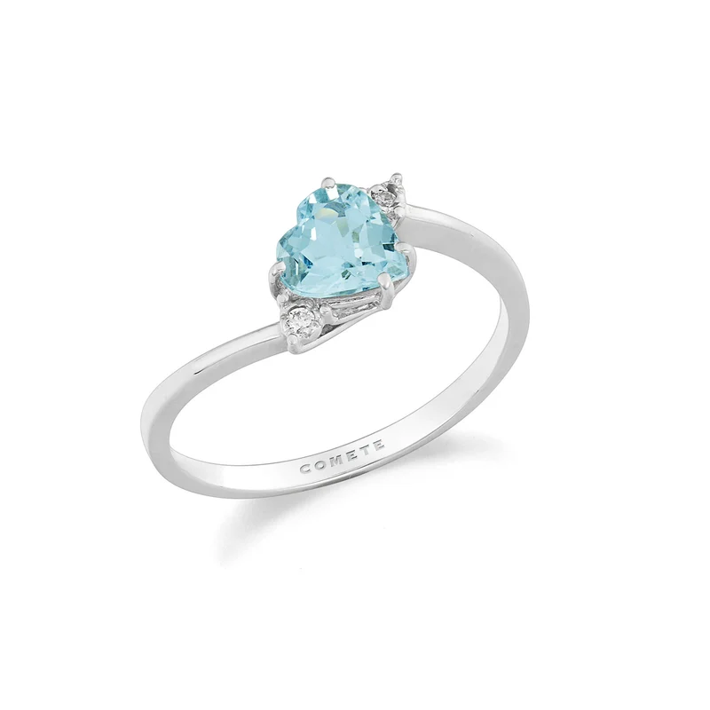 Comete Anello Oro e Diamanti bianchi con Acquamarina cuore ANQ358