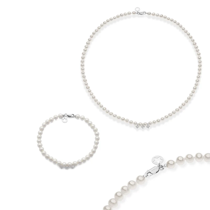 Comete Girocollo e Bracciale in Oro e Perle con Diamanti bianchi KIT321369