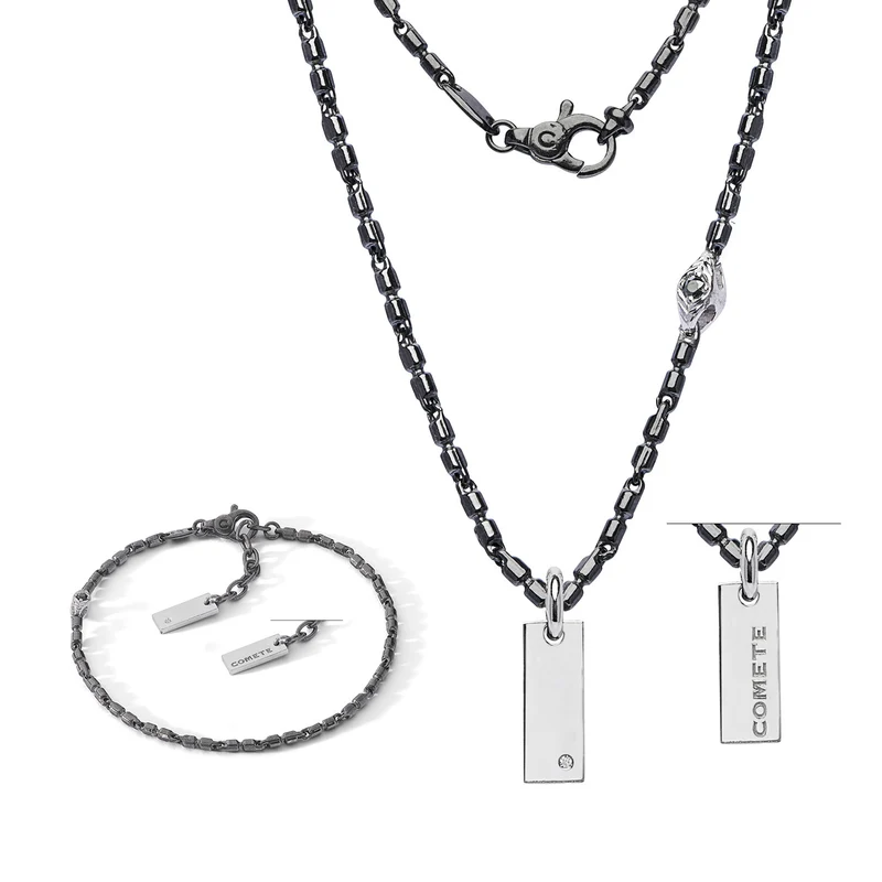 Comete Collana e bracciale in Argento brunito e lucido, Diamante, Spinelli neri KIT7531261
