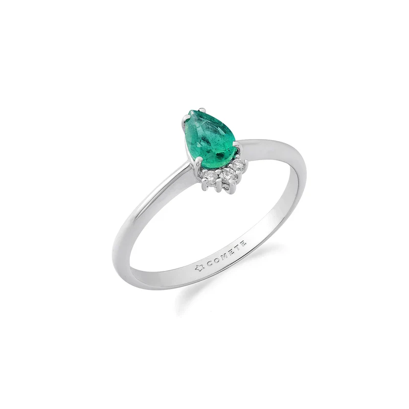 Comete Anello Oro 750‰, Diamanti e Smeraldo goccia ANB2742