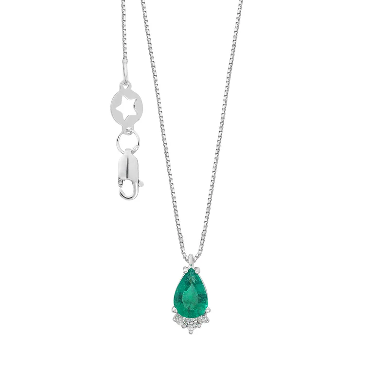 Comete Girocollo Oro 750‰, Diamanti e Smeraldo goccia GLB1699