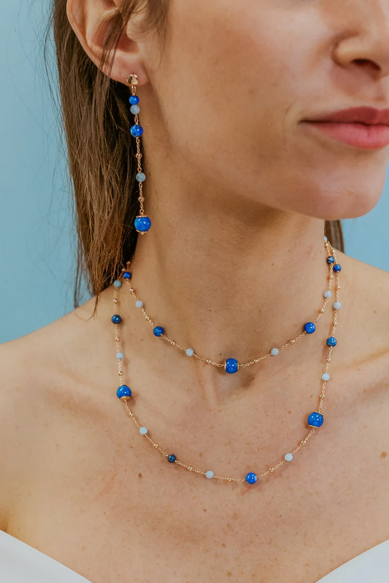 Comete Collana Argento 925‰ con Acquamarina, Lapis, Quarzo colorato GLA268
