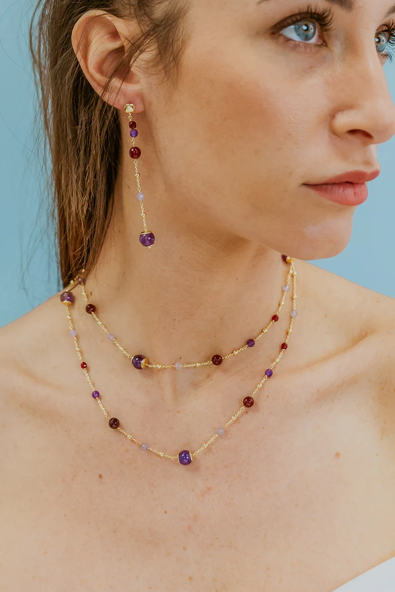 Comete Collana Argento 925‰ con Ametista, Agata e Giada colorate GLA269
