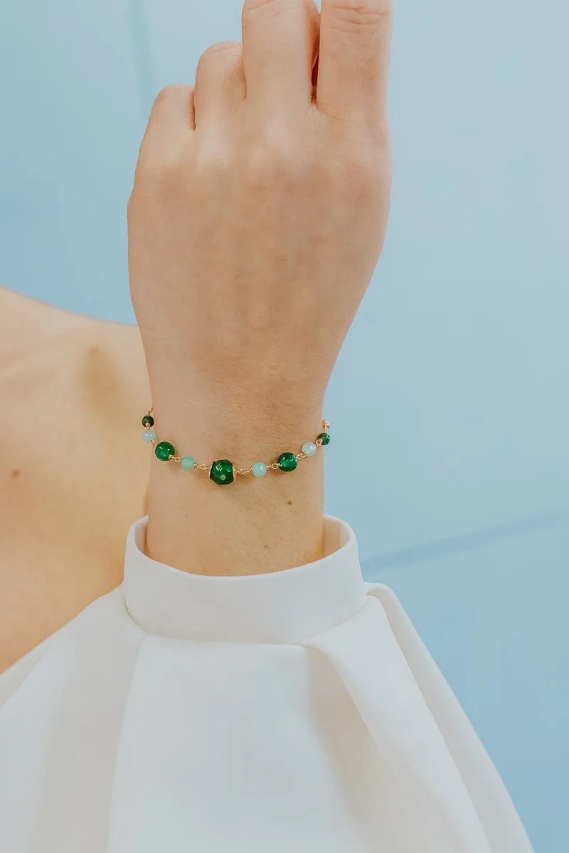 Comete Bracciale Argento 925‰ con Agata, Giada e Quarzo colorati BRA280