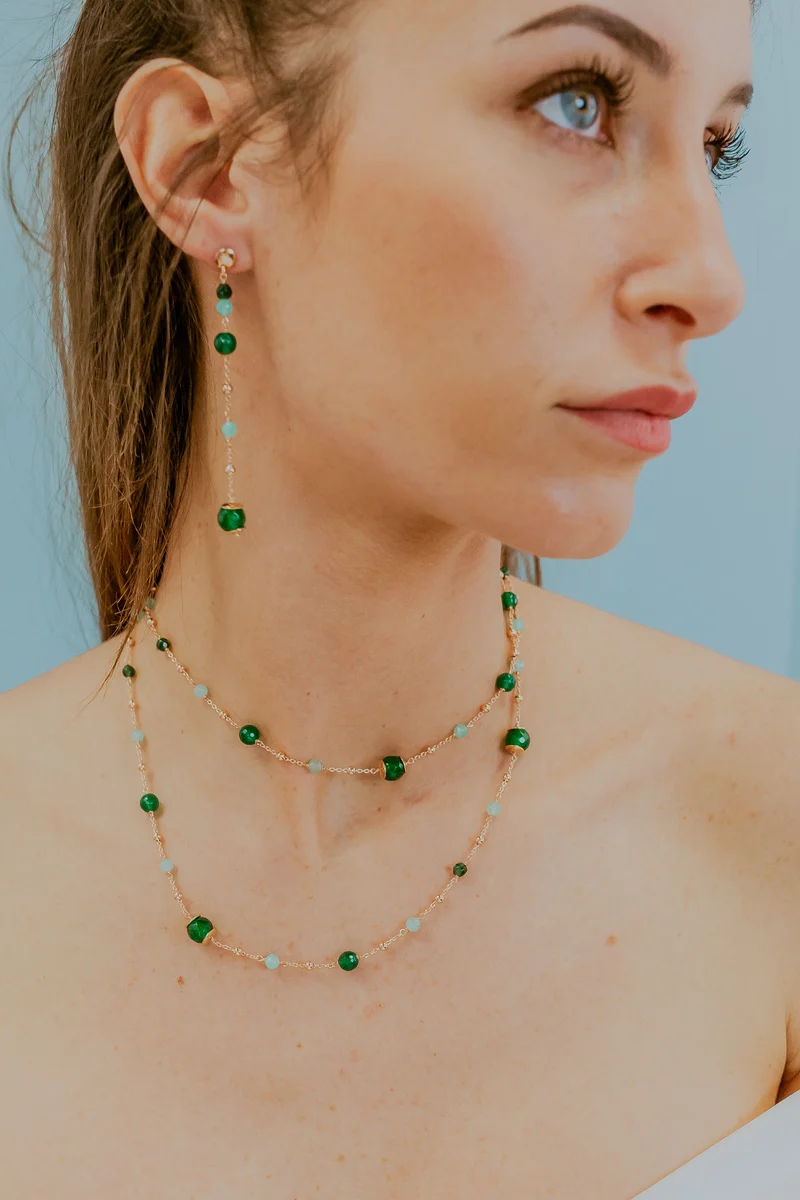 Comete Collana Argento 925‰ con Agata, Giada e Quarzo colorati GLA270