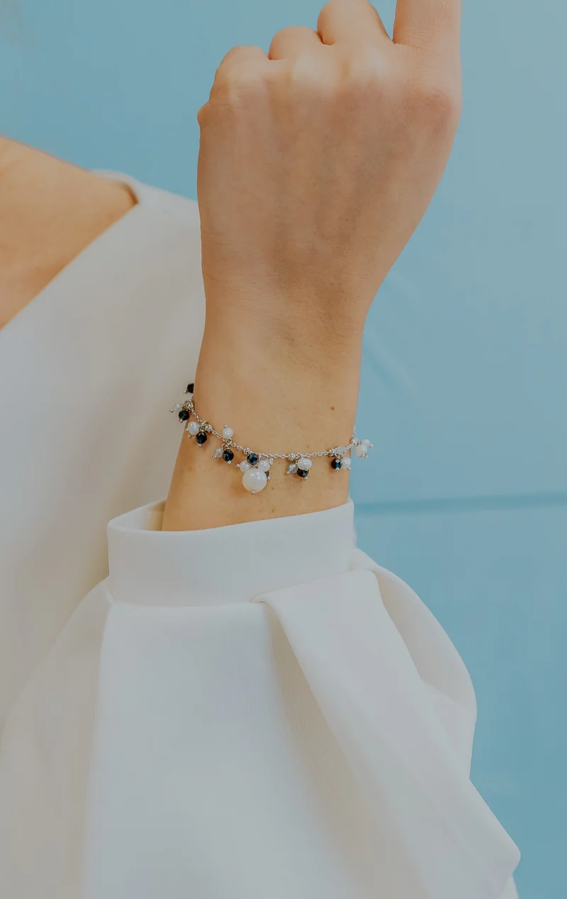 Comete Bracciale Argento 925‰ con Acquamarina, pietre blu e Perle acquadolce BRA271