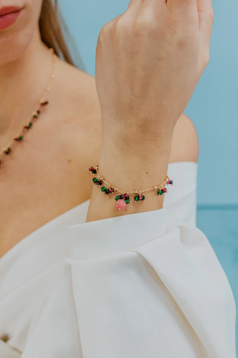 Comete Bracciale Argento 925‰ con Giada e pietre blu, rosse e verdi BRA272