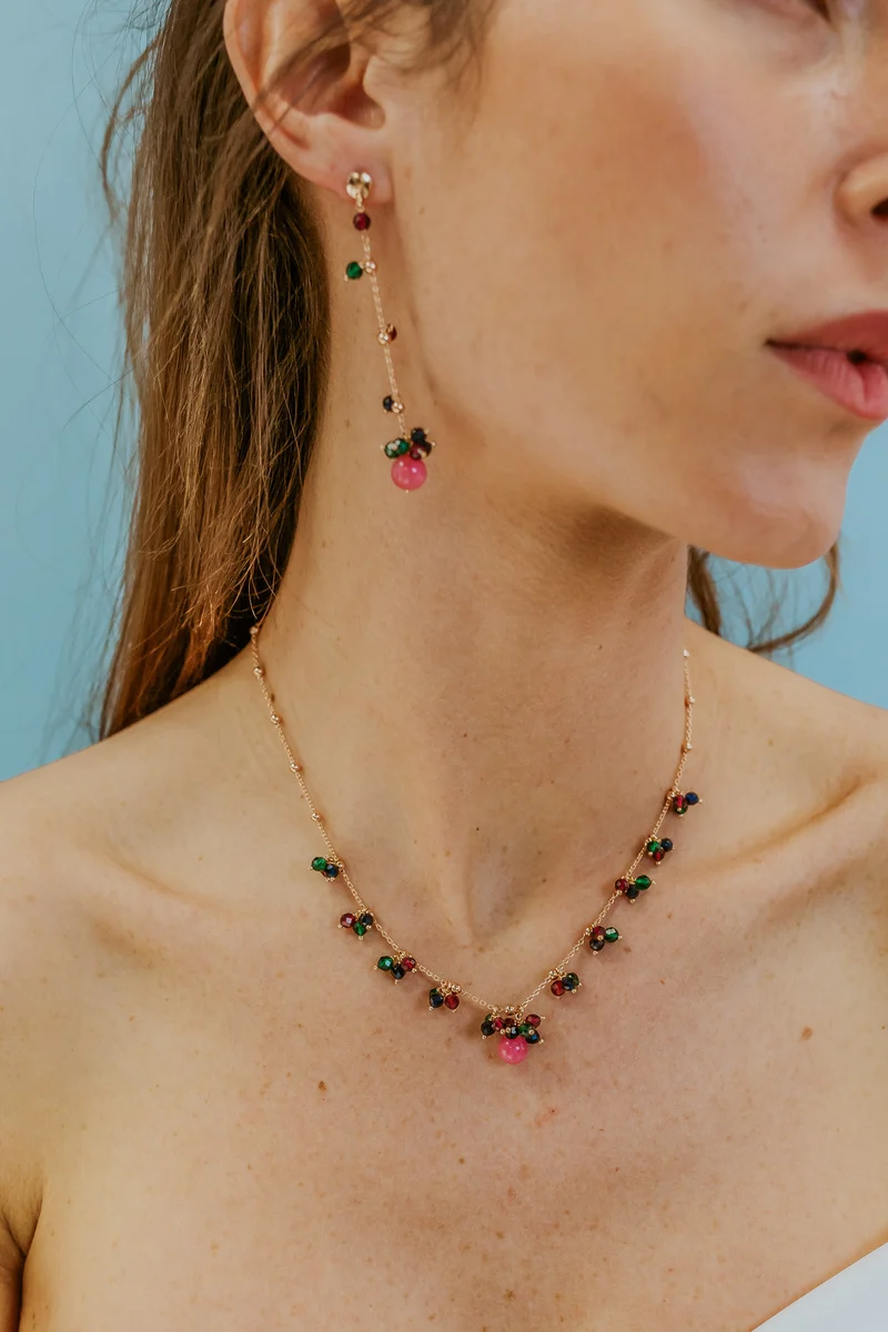 Comete Girocollo Argento 925‰ con Giada e pietre blu, rosse e verdi GLA272