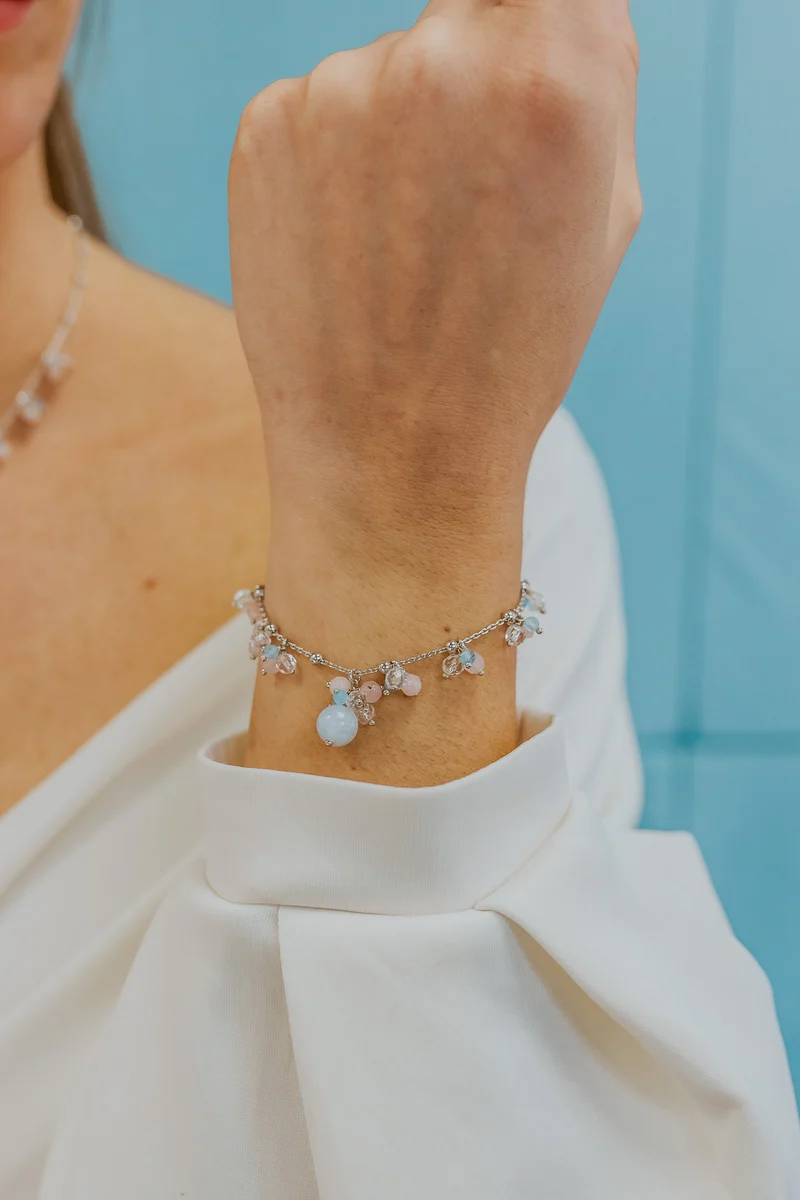 Comete Bracciale Argento 925‰ con Acquamarina, Cristallo di Rocca, Giada colorata BRA273