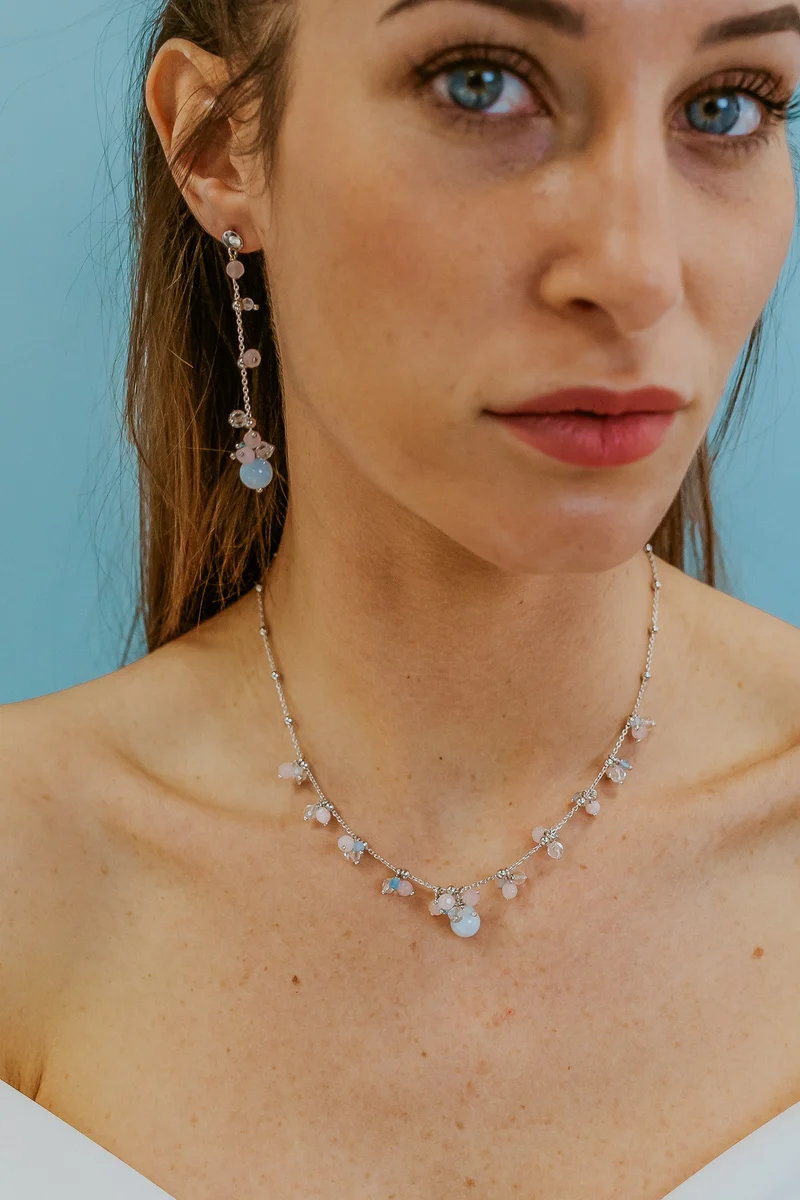 Comete Girocollo Argento 925‰ con Acquamarina, Cristallo di Rocca, Giada colorata GLA273