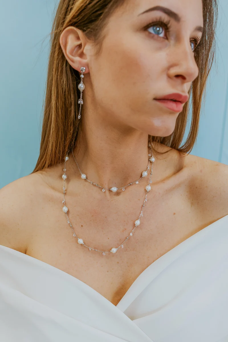Comete Collana Argento 925‰ con Perle Acquadolce e cristalli bianchi GLA277