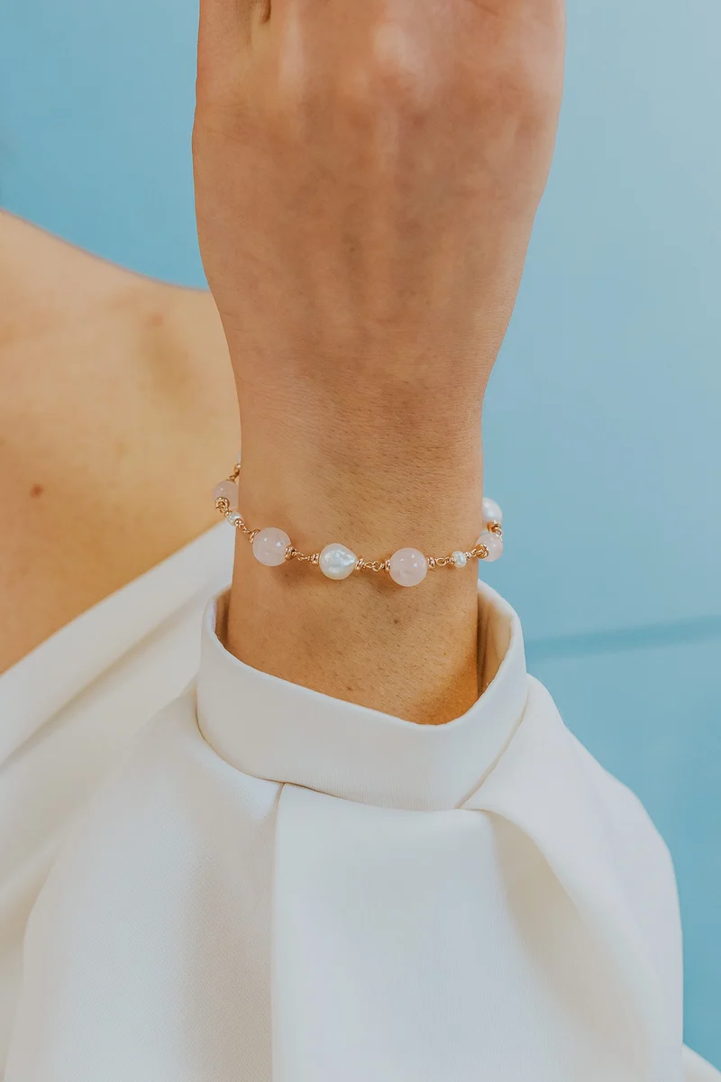 Comete Bracciale Argento 925‰ con Perle Acquadolce e Quarzo rosa BRA278