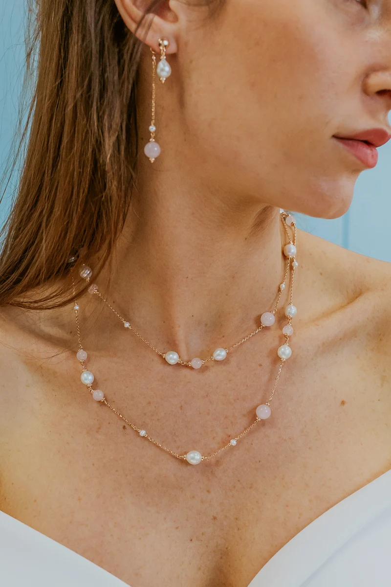 Comete Collana Argento 925‰ con Perle Acquadolce e Quarzo rosa GLA280