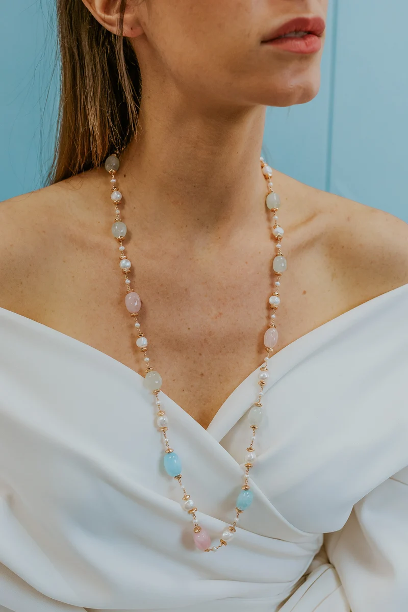 Comete Collana Argento 925‰ con Perle Acquadolce, Ematite rosè, morganite GLA282